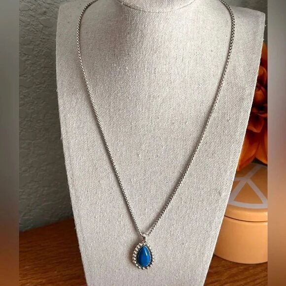 NWT Lucky Brand Adjustable Blue & Silver Tear Drop Necklace. #LB2 - Picture 1 of 5